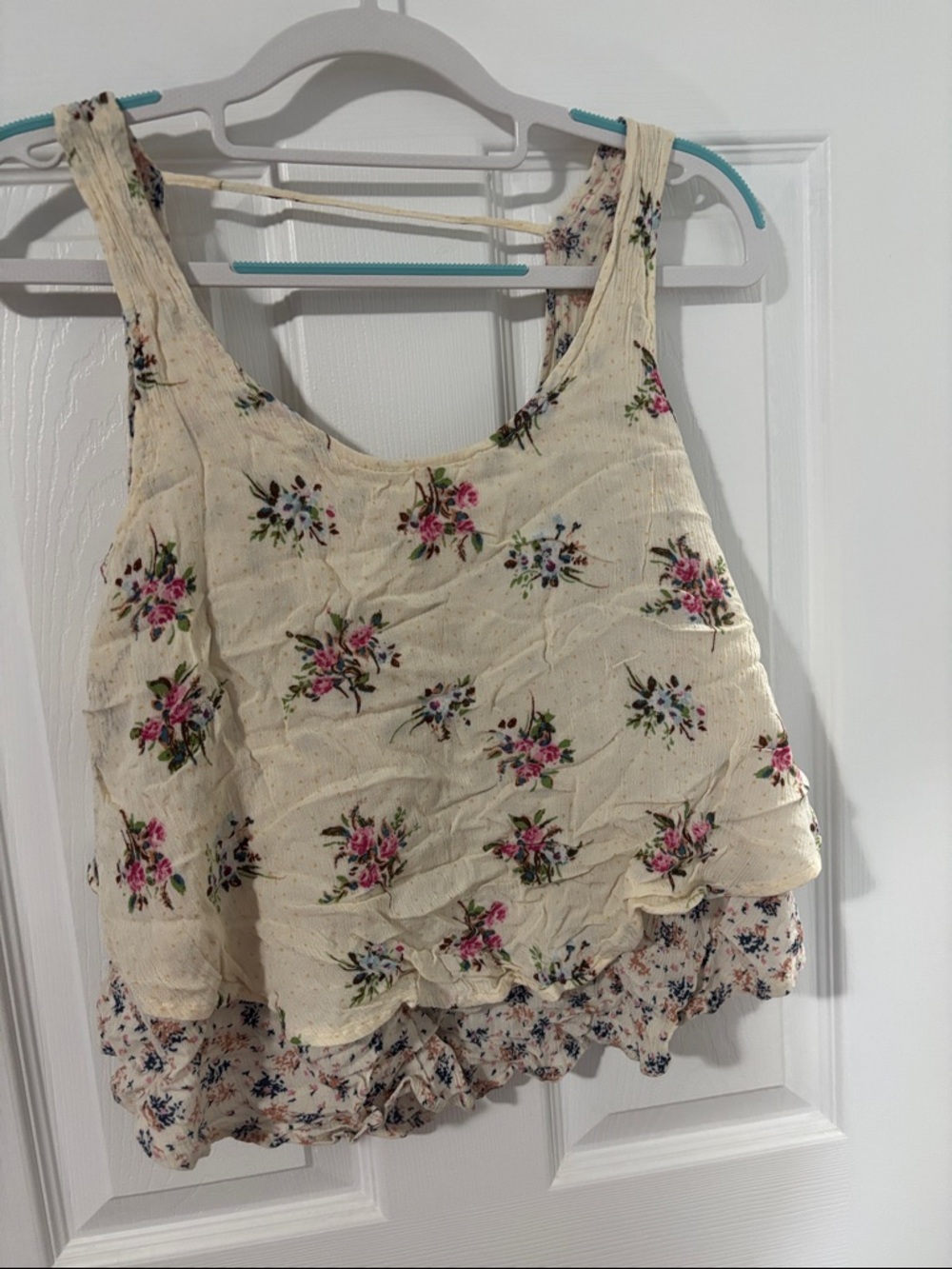 Mossimo Supply Co. Cream Floral Layered Tank with Pink Bouquet Print